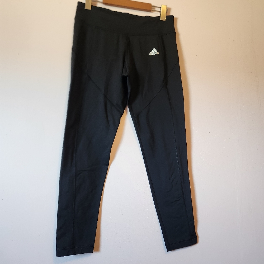 Adidas Black Climawarm Athletic Leggings Womens Size Medium Mid Rise Performance